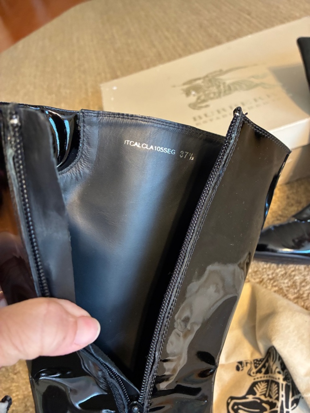 Burberry Glossy Black Patent Mid-Calf Zip Boots - Picture 9 of 12